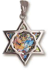 Sterling Silver Roman Glass Star of David Pendant