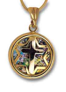 14kt Gold Roman Glass Messianic Star Pendant