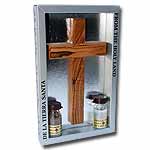 Olive Wood Cross with 2 Holy Land Elements