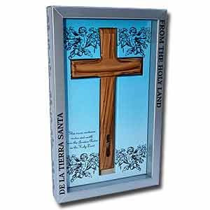 Olive wood Cross with Integrated Holy Land Elements