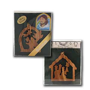 Olive Wood Christmas Religious Ornaments, Set of 2