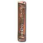 Copper Plated Blue Rhinestone Flower Mezuzah 