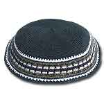 Hand Made Knit Grey Kippah with Decoration