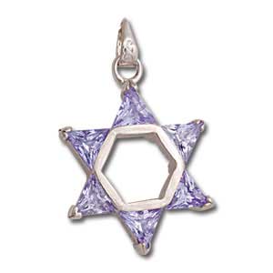 Sterling Silver Star of David Pendant with Lavender Crystals