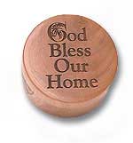 God Bless Our Home Round Olive Wood Box