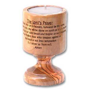 Lord's Prayer Olive Wood Candle Holder