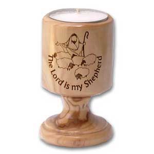 The Lord is My Shepherd Olive Wood Candle Holder