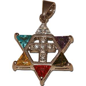 Star of David with Cross Pendant. Multi-colored crystals.