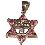 Star of David with Cross. Pink Crystals.