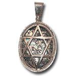Oval Sterling Silver Star of David and Roman Glass Pendant