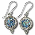 Round Sterling Silver and Roman Glass Earrings