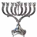 Large Hanukkah Menorah. Nickel Plated with flowers.