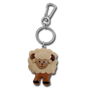 Wooden Smiling Sheep Keychain