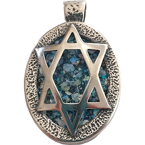 Oval Sterling Silver Star of David and Roman Glass Pendant