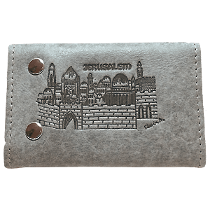Grey Leather Key and Card Holder with Jerusalem