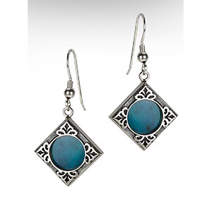 Rafael Jewelry Silver Ornamental Fleur-de-lys Eilat Stone Earrings