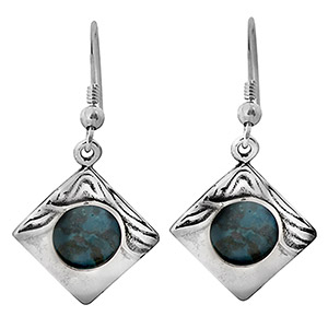 Rafael Jewelry Silver Rhombus Wave Eilat Stone Earrings
