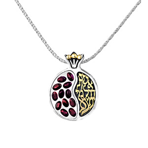 Rafael Jewelry Silver Large Pomegranate Medallion with Garnets and Woman of Excellence in 9kt Gold