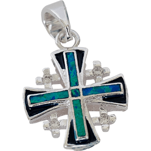 Silver Jerusalem Cross with Blue Opal