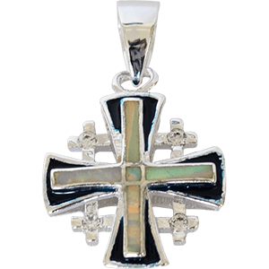 Silver Jerusalem Cross with White Opal