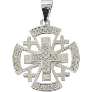 Silver Jerusalem Cross with Clear Crystals