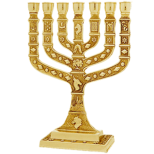 Gold Plated 12 Tribes of Israel Menorah