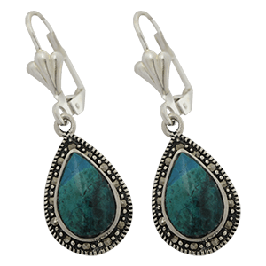 Silver with Marcasite Teardrop Eilat Stone Earrings