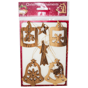 Olive Wood Christmas Ornaments, Set of 6