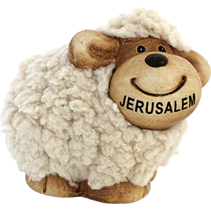 Smiling Ceramic and Plush Jerusalem Sheep