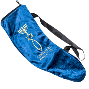 Embroidered Grafted In Blue Shofar Bag, Short