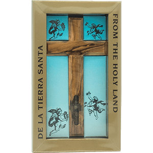 Olive wood Cross with Integrated Holy Land Elements