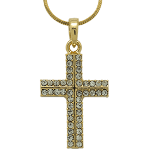 Yellow Rhodium Cross with Clear Crystals