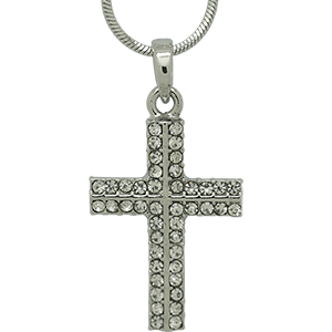 White Rhodium Cross with Clear Crystals
