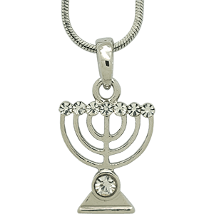 White Rhodium Menorah Pendant with Clear Crystals