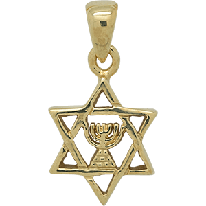 Gold Plated Star of David with Menorah Pendant