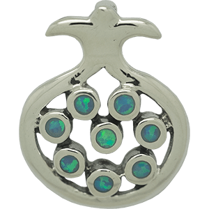 Silver Pomegranate Pendant with Blue Stones