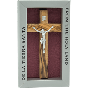 Olive Wood Cross with 3 Holy Land Elements