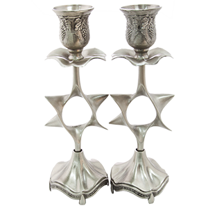 Pewter Plated Star of David Candlesticks