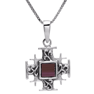 Nano Bible Necklace Silver Fleur Jerusalem Cross