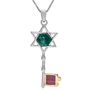 Nano Bible Necklace Silver and 9kt Gold with Eilat Stone Key
