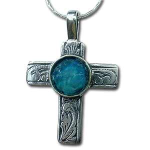 Sterling Silver and Roman Glass Cross Necklace by Michal Kirat