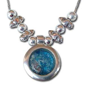 Sterling Silver and Roman Glass Necklace by Michal Kirat