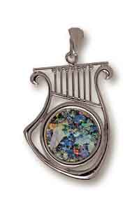 Sterling Silver Roman Glass David's Harp Pendant