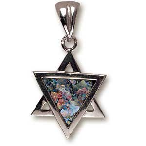 Sterling Silver Roman Glass Star of David Pendant