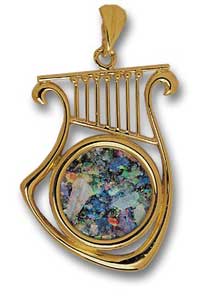 14kt Gold Roman Glass David's Harp Pendant
