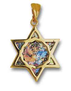 Estrella de David - Dije de oro 14kt con vidrio romano 
