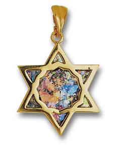 14kt Gold Roman Glass Star of David Pendant