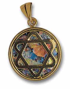 14kt Gold Roman Glass Star of David Pendant