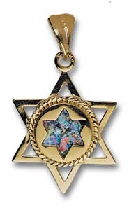 14kt Gold Roman Glass Star of David Pendant