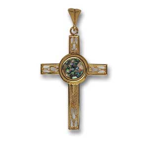 14kt Gold and Roman Glass Cross Pendant